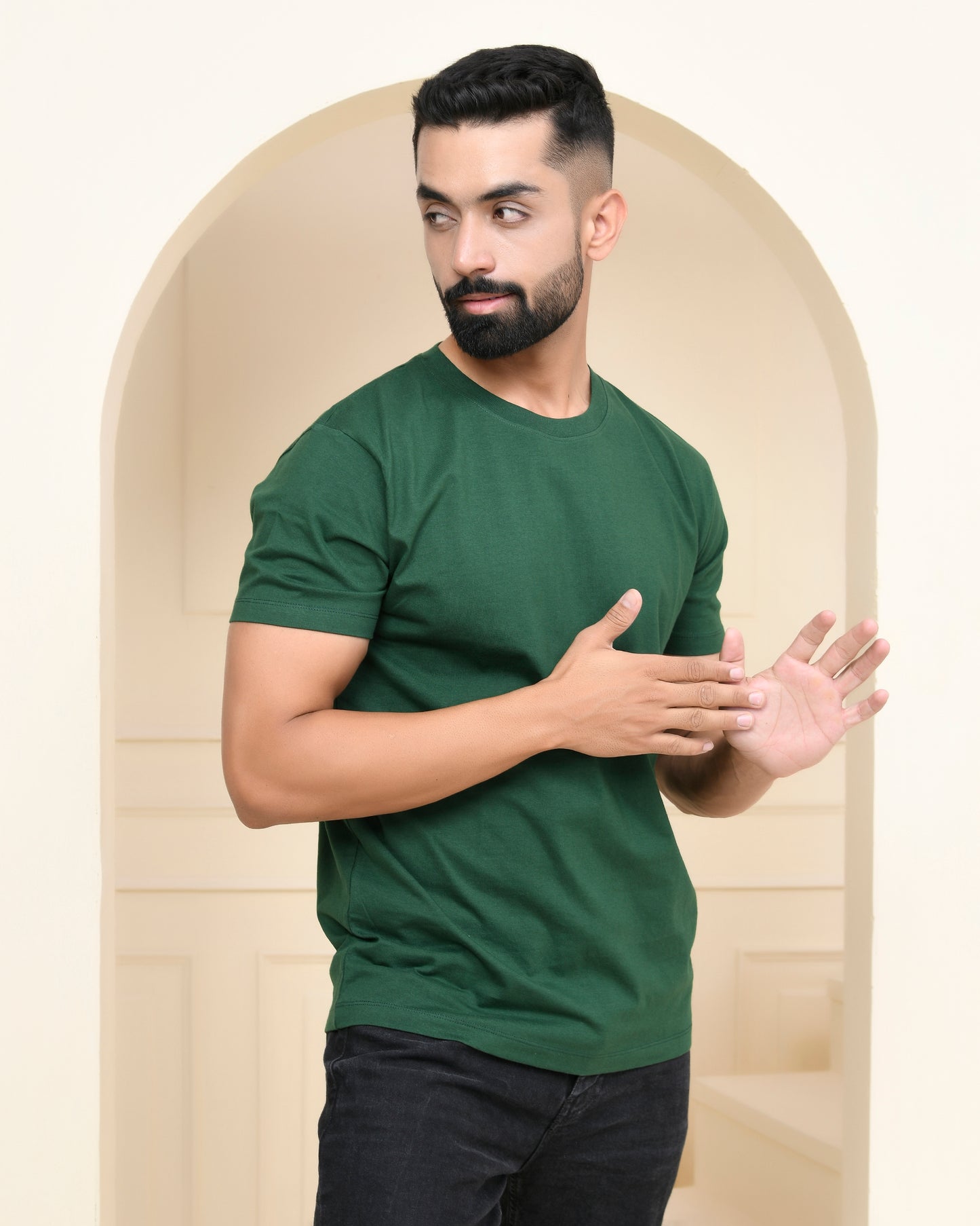 Bottle Green Plain T-Shirt