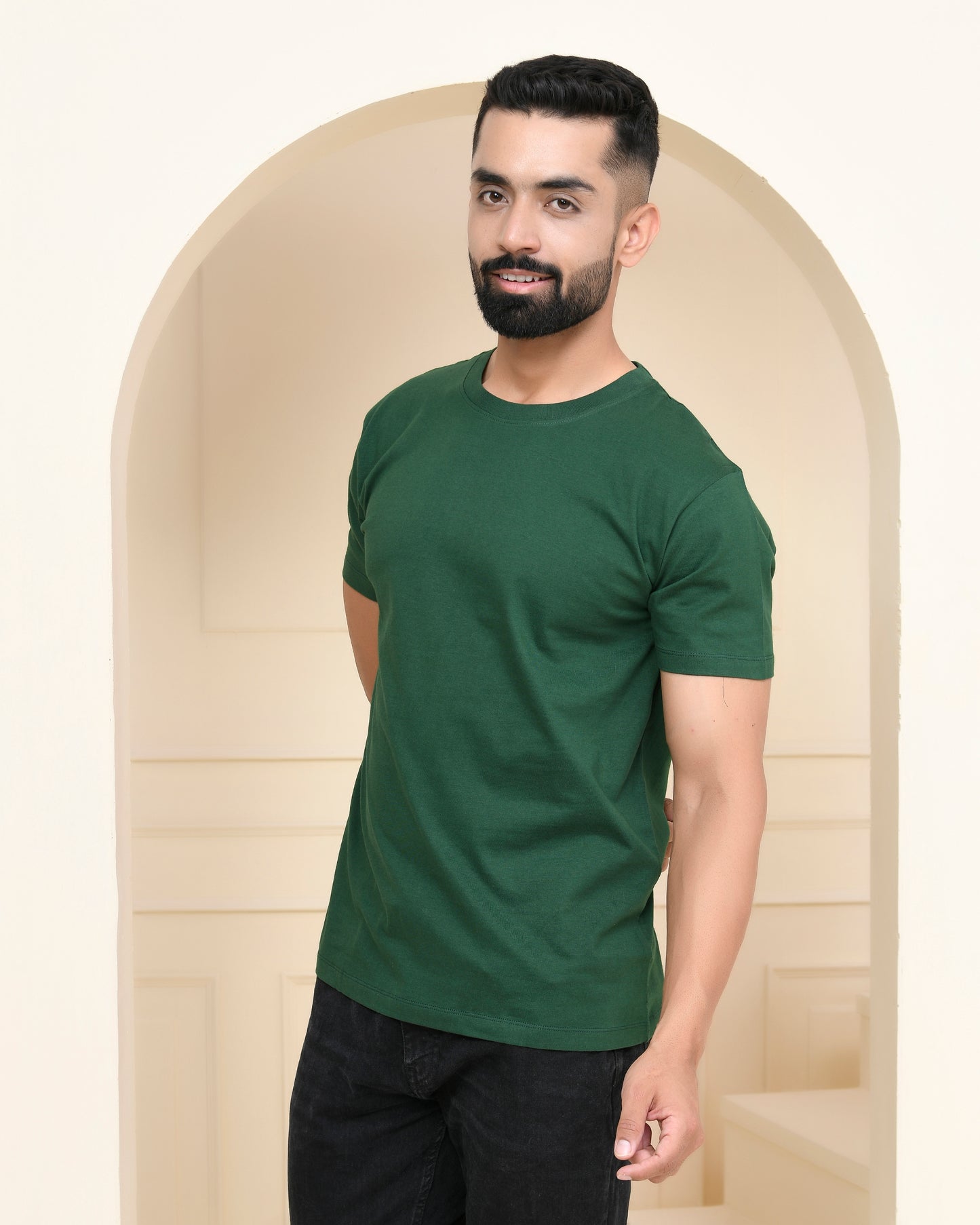 Bottle Green Plain T-Shirt